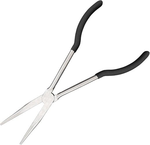 11 Inch Long Reach Long Nose Pliers | Designed for Mechanics, Technicians, and Contractors | Work with Delicate or Difficult-to-Reach Pieces | Milled-Jaws | Steel “Needle Nose (Black)