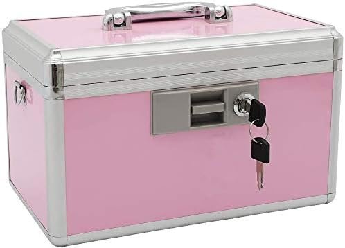 Medicine Box, First Aid Safe Medication Storage Box,Layered Aluminum Daily Medicine Cabinet,10.2" x 6.2" x 7.7", Pink