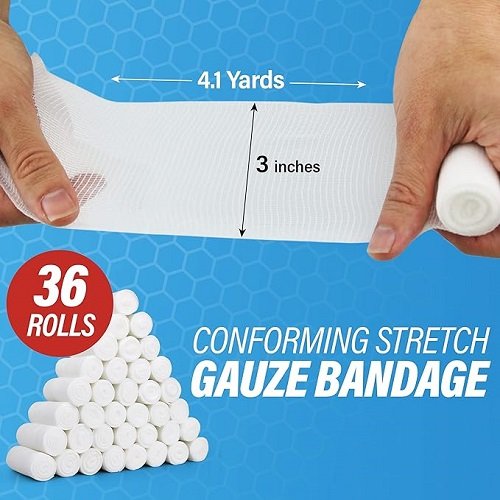 Gauze Bandage Rolls –36 Rolls- Premium First Aid Supplies for Safe ,Breathable Gauze Rolls – 3” x 4.1 Yards Bandage Wrap for Wound Dressing
